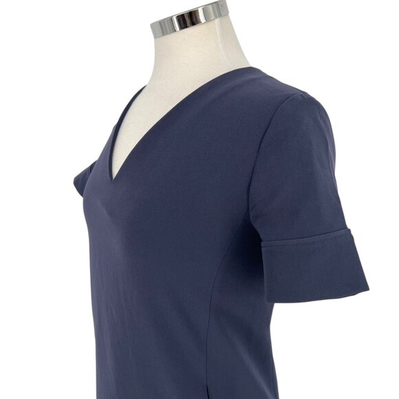 Theory V-Neck Banded Shift Dress Admiral Crepe Light Navy Blue Size 2 - Picture 4 of 10